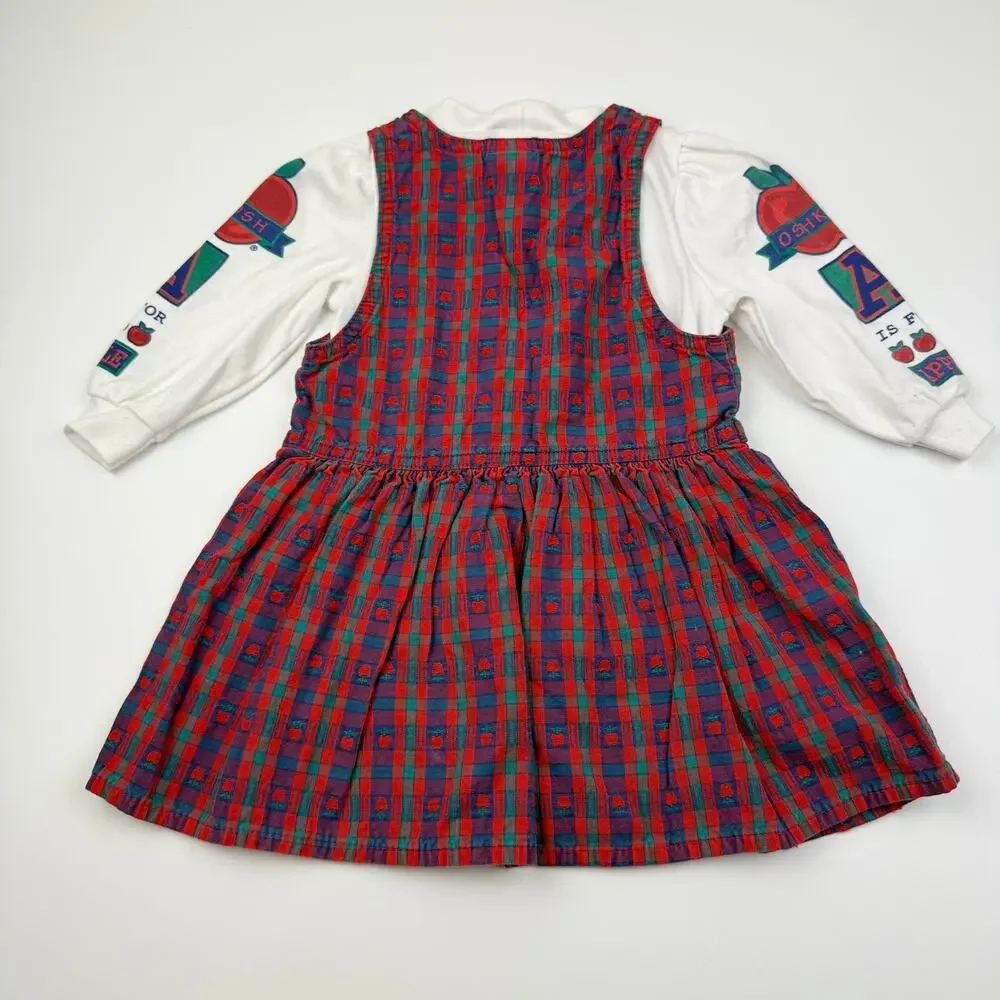 Vintage OshKosh Red Apple Jumper Dress & Shirt, Size 2T
